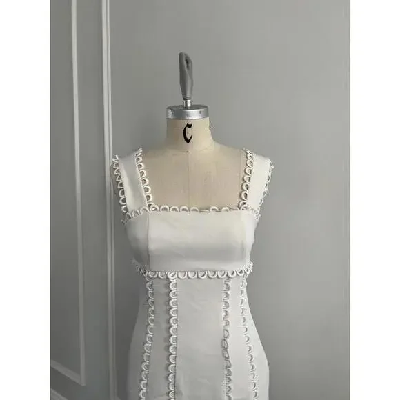 Anthropologie x BHLDN - White Sleeveless Midi Dress with Scalloped Edges, Size S - Picture 5 of 12